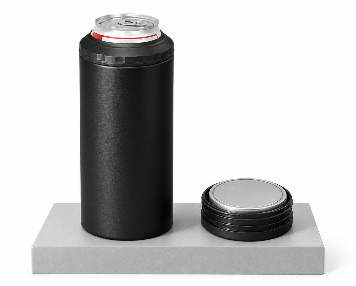 TheChewzie stainless steel tumbler with lid, straw, and bottom stash compartment