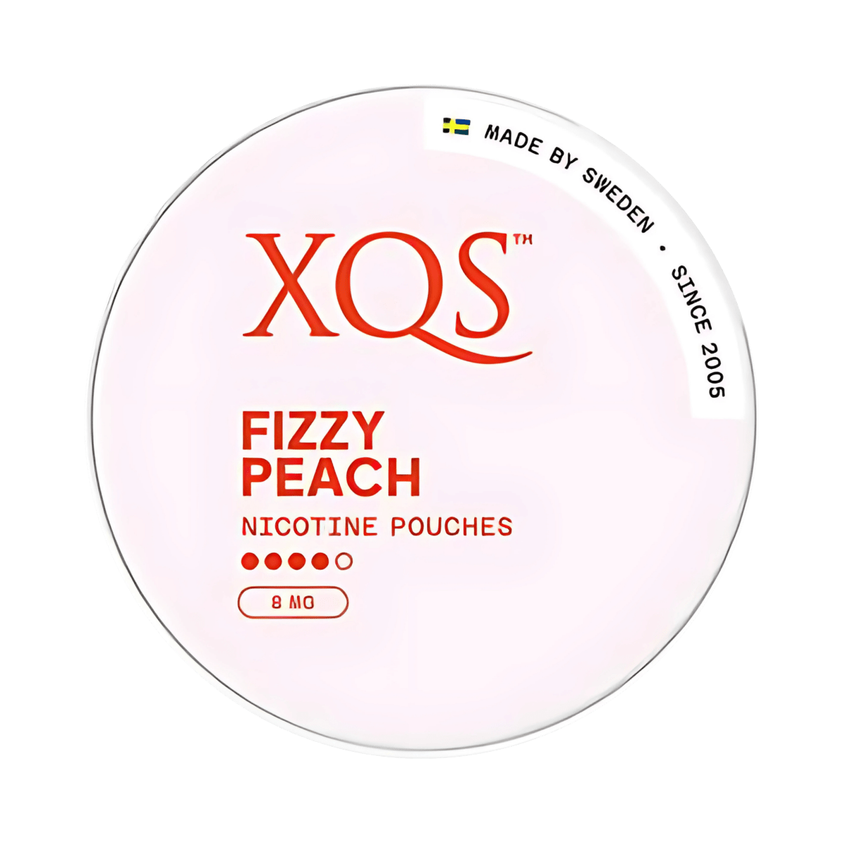 XQS Fizzy Peach nicotine pouch can – Slim moist, 8mg, 20 pouches