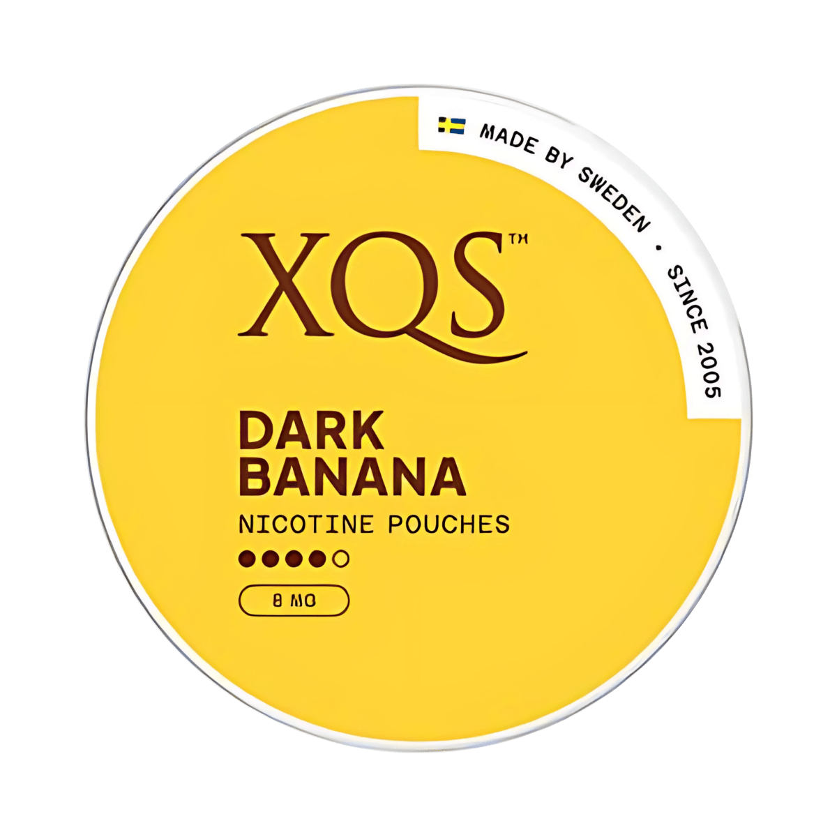 XQS Dark Banana nicotine pouch can – Slim moist, 8 mg, 20 pouches